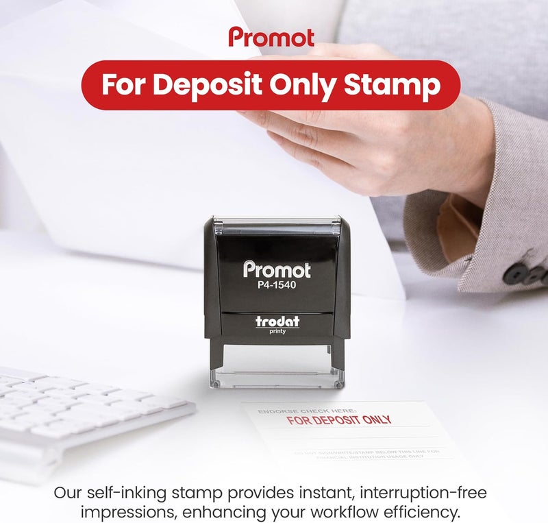 Promot for Deposit Only Self Inking Rubber Stamp - Refillable Office Stamps - Business, Bookkeeping, Ordering, Accounting, Work, Bank, Deposit Stamper - Red Ink - Image 2